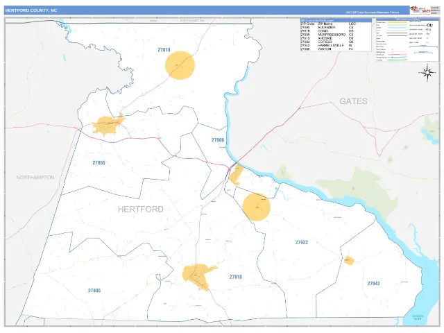 Hertford County, NC ZIP Code Wall Map, Business Reference style