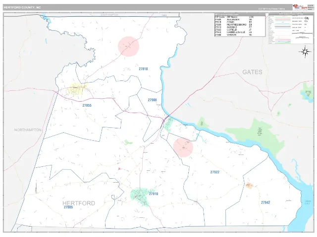 Hertford County, NC ZIP Code Wall Map, Classic style