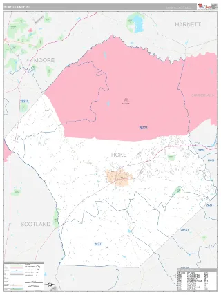Hoke County, NC Classic style ZIP Code wall map