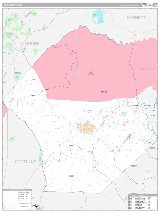 Hoke County, NC ZIP Code Wall Map, Classic style