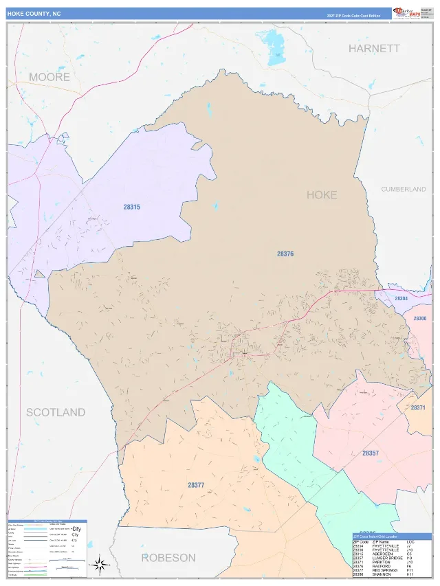 Hoke County, NC ZIP Code Wall Map, ColorCast style