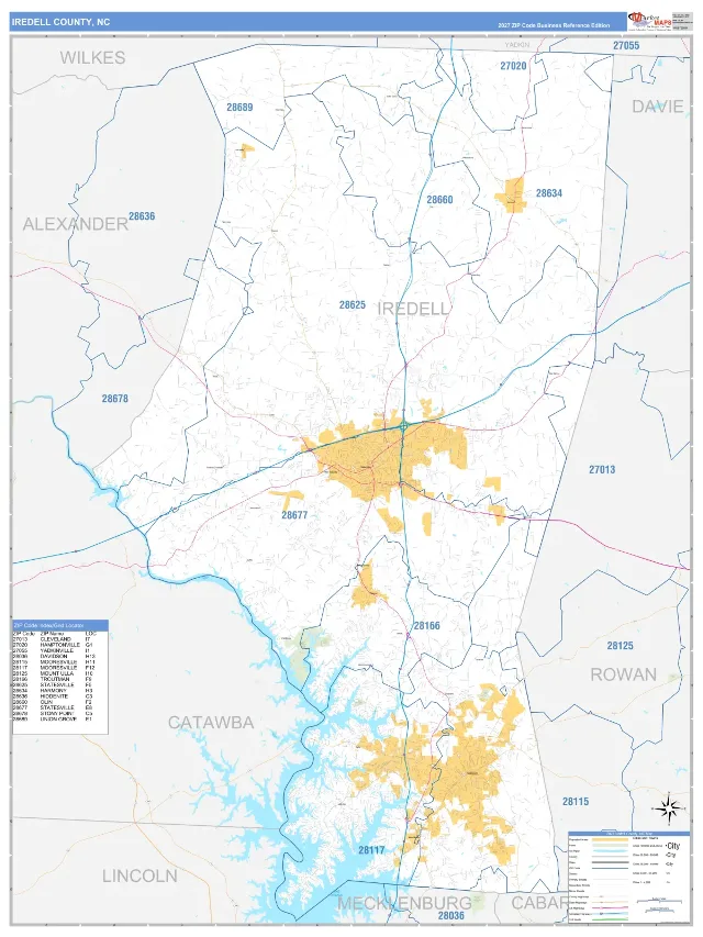 Iredell County, NC ZIP Code Wall Map, Business Reference style