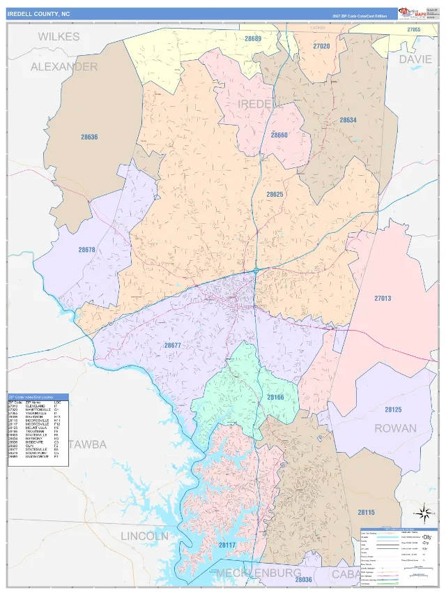 Iredell County, NC ZIP Code Wall Map, ColorCast style