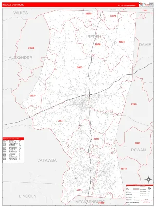 Iredell County, NC RedLine style ZIP Code wall map