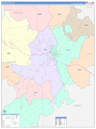 Lenoir County, NC ColorCast style ZIP Code wall map