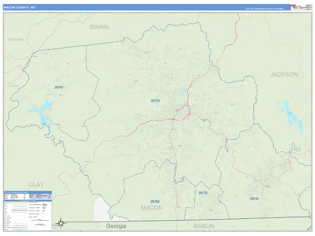 Macon County, NC ZIP Code Wall Map, Business Reference style