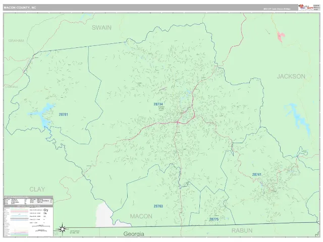 Macon County, NC ZIP Code Wall Map, Classic style