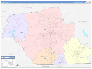 Macon County, NC ColorCast style ZIP Code wall map