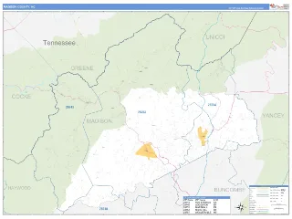 Madison County, NC Business Reference style ZIP Code wall map