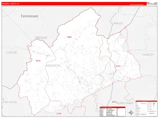 Madison County, NC RedLine style ZIP Code wall map