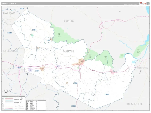 Martin County, NC ZIP Code Wall Map, Classic style