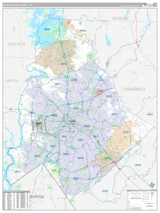 Mecklenburg County, NC Classic style ZIP Code wall map