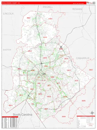 Mecklenburg County, NC RedLine style ZIP Code wall map