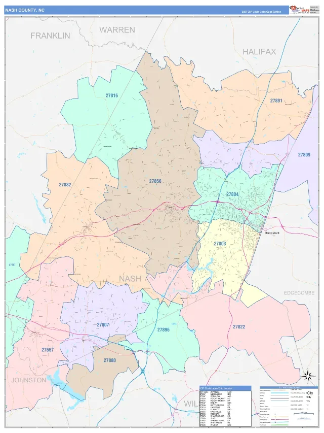 Nash County, NC ZIP Code Wall Map, ColorCast style