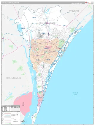 New Hanover County, NC Classic style ZIP Code wall map