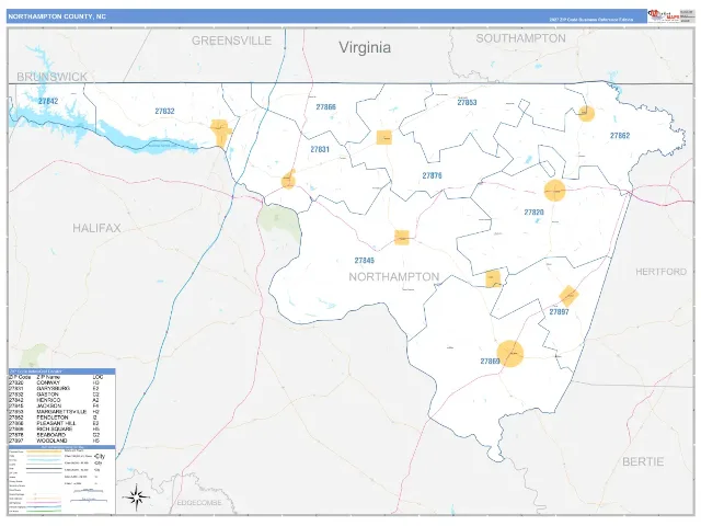 Northampton County, NC ZIP Code Wall Map, Business Reference style