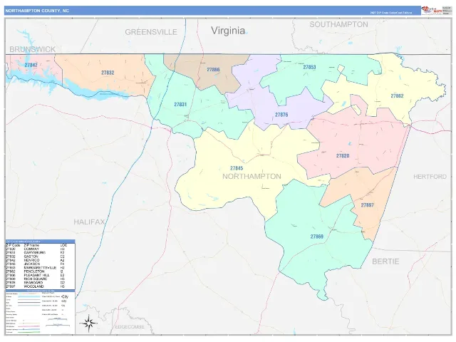 Northampton County, NC ZIP Code Wall Map, ColorCast style