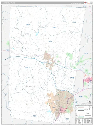 Orange County, NC Classic style ZIP Code wall map