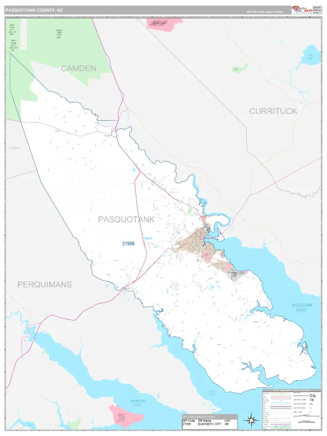 Pasquotank County, NC ZIP Code Wall Map, Classic style