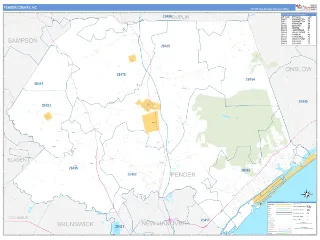 Pender County, NC Business Reference style ZIP Code wall map