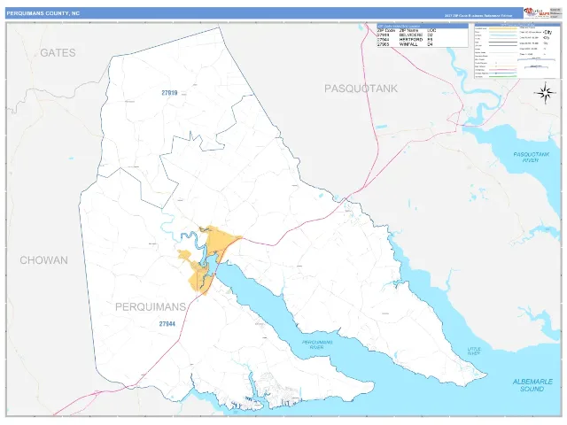 Perquimans County, NC ZIP Code Wall Map, Business Reference style