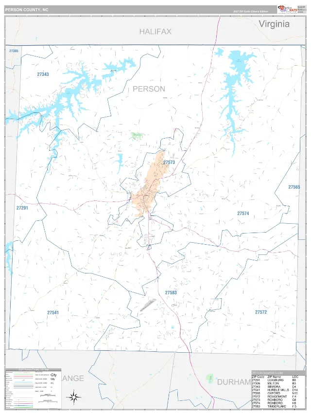 Person County, NC ZIP Code Wall Map, Classic style