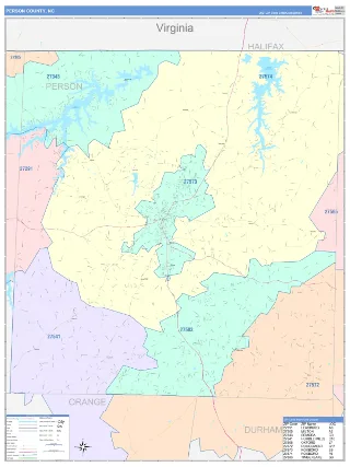 Person County, NC ColorCast style ZIP Code wall map