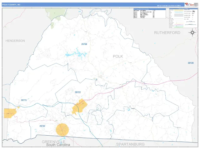 Polk County, NC ZIP Code Wall Map, Business Reference style