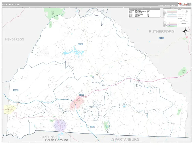 Polk County, NC ZIP Code Wall Map, Classic style