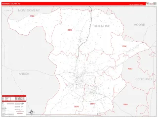 Richmond County, NC RedLine style ZIP Code wall map