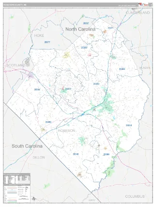 Robeson County, NC Classic style ZIP Code wall map