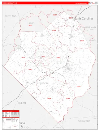 Robeson County, NC RedLine style ZIP Code wall map