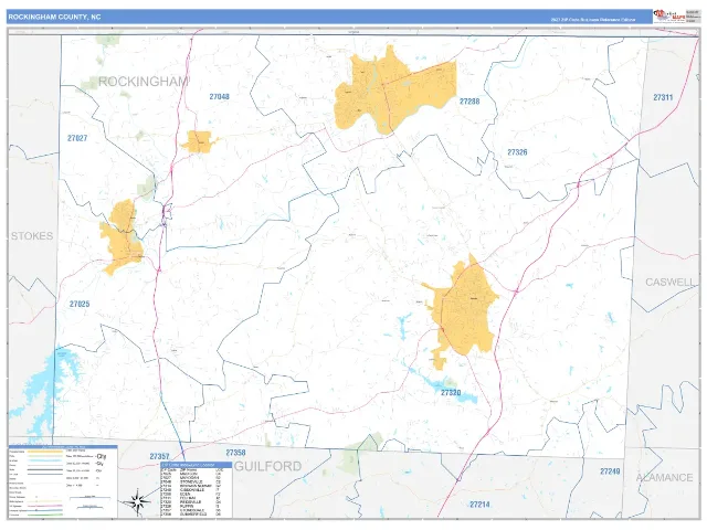 Rockingham County, NC ZIP Code Wall Map, Business Reference style