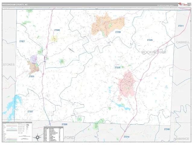 Rockingham County, NC ZIP Code Wall Map, Classic style