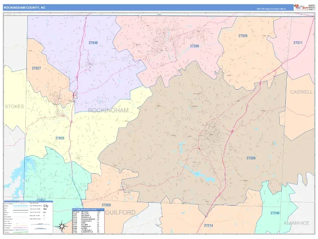 Rockingham County, NC ZIP Code Wall Map, ColorCast style