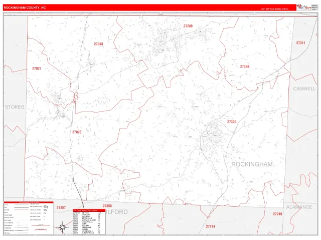 Rockingham County, NC ZIP Code Wall Map, RedLine style