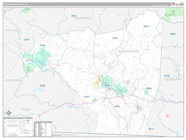 Rutherford County, NC ZIP Code Wall Map, Classic style