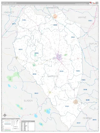 Sampson County, NC Classic style ZIP Code wall map