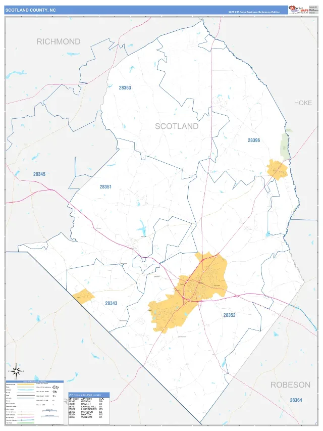 Scotland County, NC ZIP Code Wall Map, Business Reference style