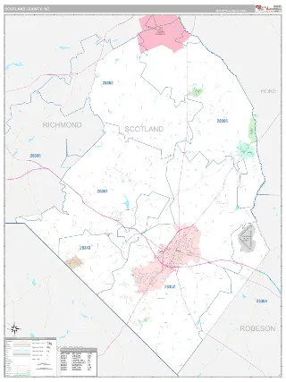 Scotland County, NC Classic style ZIP Code wall map
