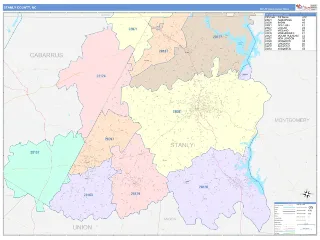 Stanly County, NC ColorCast style ZIP Code wall map