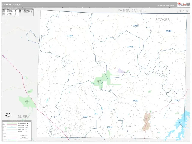 Stokes County, NC ZIP Code Wall Map, Classic style
