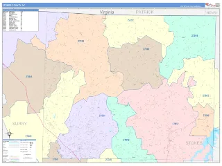Stokes County, NC ColorCast style ZIP Code wall map