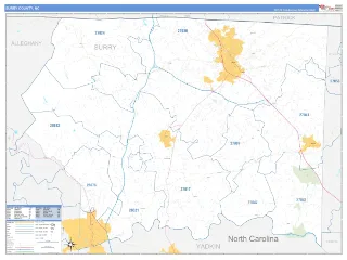 Surry County, NC Business Reference style ZIP Code wall map
