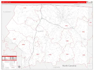 Surry County, NC RedLine style ZIP Code wall map