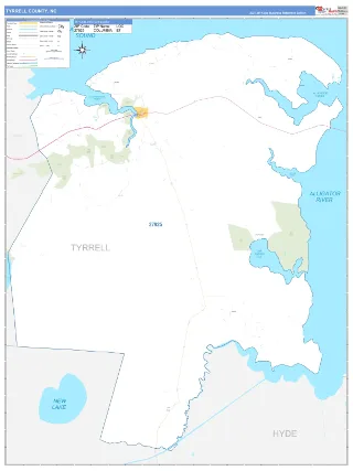 Tyrrell County, NC Business Reference style ZIP Code wall map