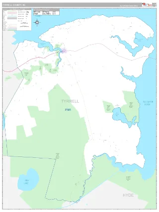 Tyrrell County, NC Classic style ZIP Code wall map