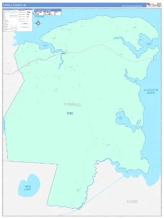 Tyrrell County, NC ColorCast style ZIP Code wall map