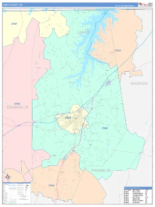 Vance County, NC ColorCast style ZIP Code wall map