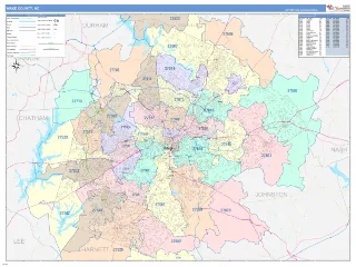 Wake County, NC ColorCast style ZIP Code wall map